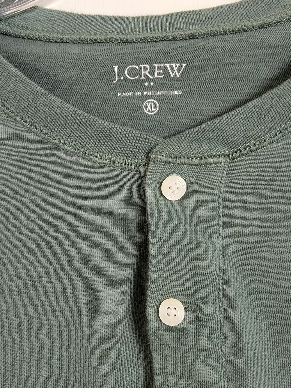 J Crew Mens Sage Green Henley Shirt Longsleeve Button Up Casual Cotton. Sz- XL